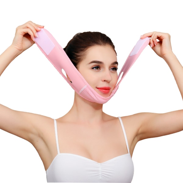 Återanvändbar V-linjemask Ansiktslyftande Förstärkande bantningsrem Dubbelhakreducerare Pink