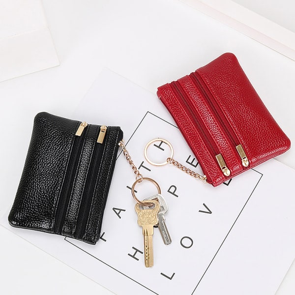 PU-läder Dam Zipp Coin Wallet Nyckelring Kort Kontant Holde J C