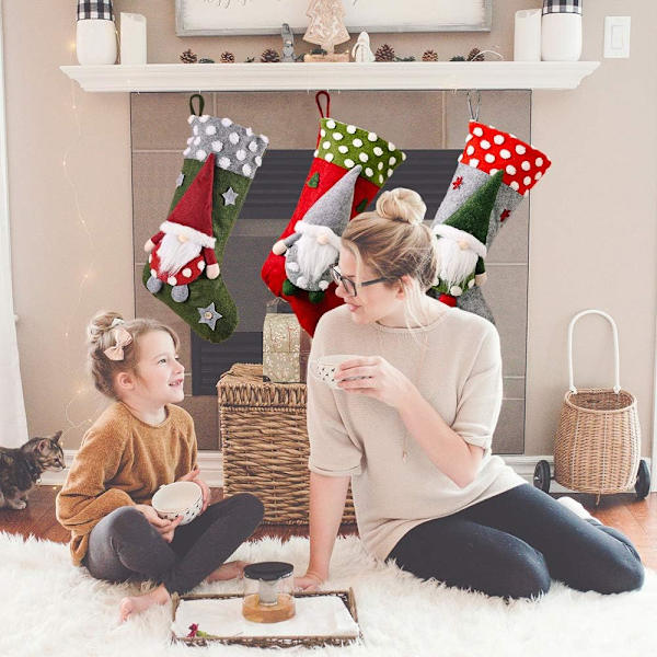 Julstrumpor Stora 3-pack, Klassisk Jultomte-strumpa för Vuxna & Barn, Godispåse Presentpåse för Träddekorationer Julpynt