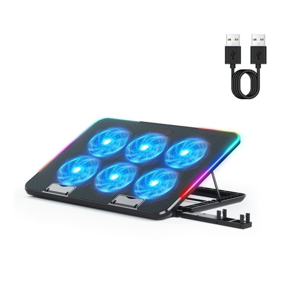 Gaming Laptop Kylare Notebook Kylplatta 6 Tysta LED-fläktar Kraftfullt Luftflöde Justerbart Laptopställ 2 USB-gränssnitt