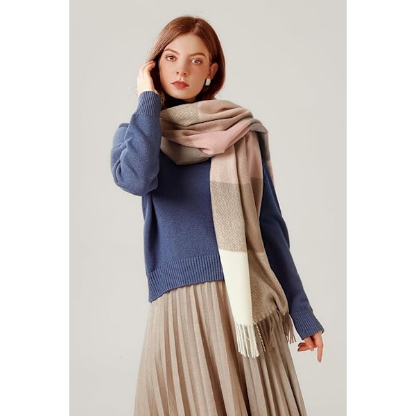 Tørklæde til kvinder Vinter Tartan Wrap Lang Spinding Kvaster Sjal Stola Damer Varmt Tørklæde Pink