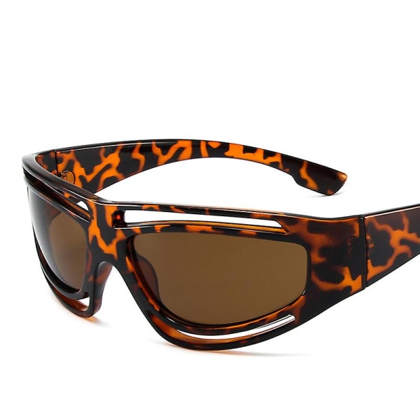 Utsökt 2023 Y2k modemärke Designer Sportglasögon Solglasögon Kvinnor För Män Trend Solglasögon Lyx Vintage Punk Uv400 Hollow Shades Leopard Tea