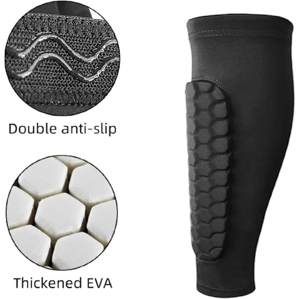 Honeycomb lægbeskyttelsesbælte silikone skridsikker, anti-kollisions åndbar sports skinnebensbeskyttere, Sort M Black M