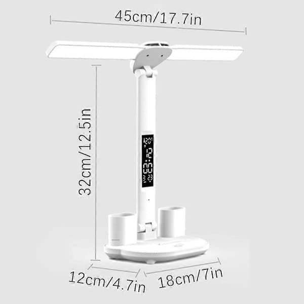 LED Skrivebordslampe med Penholder/Digitalt Ur Multifunktionel Skrivebordslæselampe til Børneværelse E E