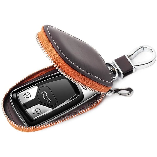 Bilnøgle Etui, Smart Nøgleholder Beskyttelse PU Læder Bilnøgle Kæde taske Bil Smart Nøglering Møntholder Auto Fjernbetjening Nøglering Pung (Brun)