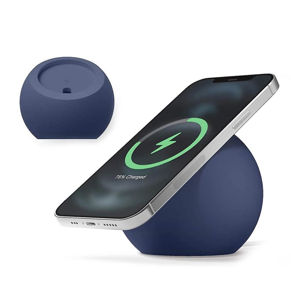 Rund Trådlös Laddarfäste Mobiltelefon Snabbladdningsställ Hållare Bas För Iphone Magsafe Samsung - Mörkblå