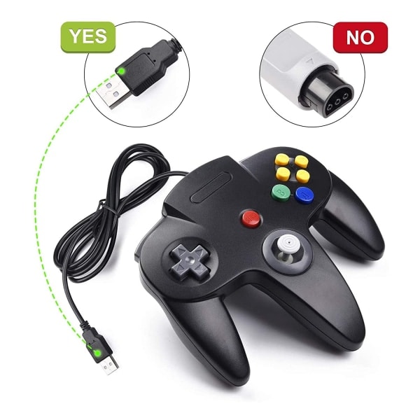Retro USB-kontroller for N64-spill, N64 Klassisk USB-kontroller Svart Black