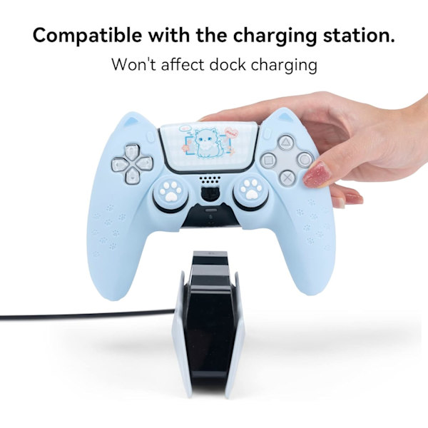 Blå Kattepote PS5 Controller Skin Skridsikker Silikone Beskyttelsesetui Blue