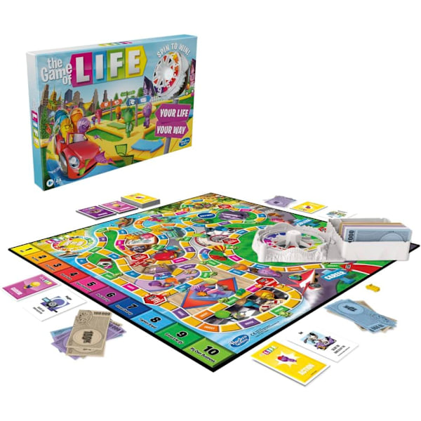 The Game of Life spil, familiespil for 2 til 4 spillere, for børn fra 8 år og opefter, inkluderer farverige brikker
