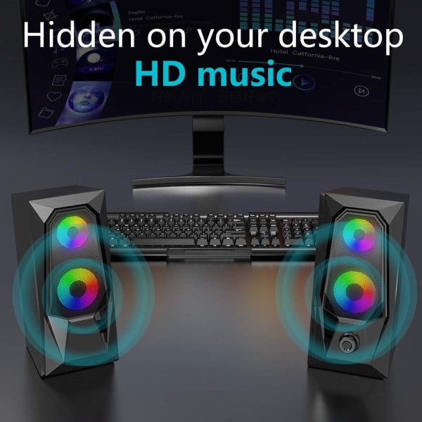 Datorhögtalare, RGB Färgad LED-ljusemitterande Högtalare, Stereo Subwoofer Datorhögtalare, USB2.0 Kanal PC-högtalare