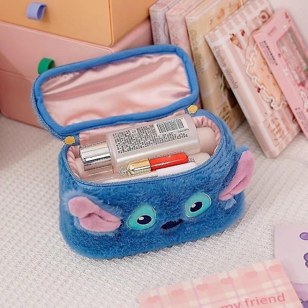 Anime Stitch Kosmetikväska för Kvinnor Stor Kapacitet Makeup Förvaringsväska Låda Bärbar Cartoon Figur Plysch Handväska Flickpresent - Perfekt C C