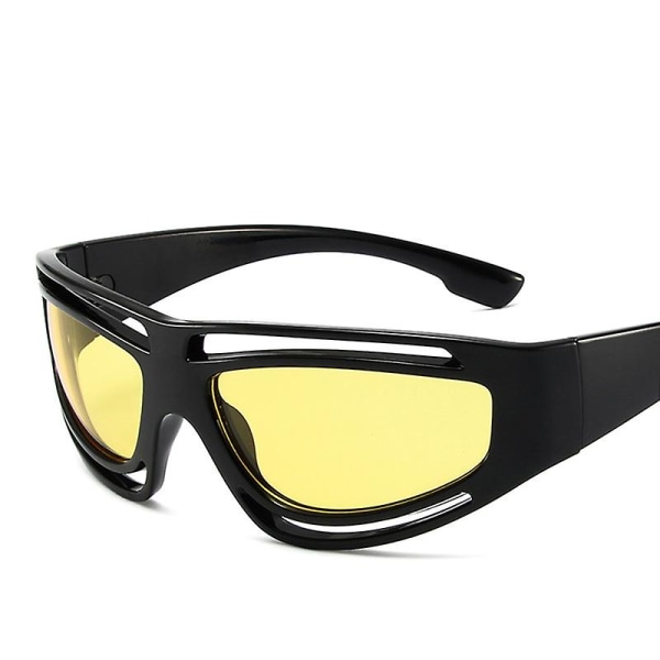 Utsökt 2023 Y2k modemärke Designer Sportglasögon Solglasögon Kvinnor För Män Trend Solglasögon Lyx Vintage Punk Uv400 Hollow Shades Black Yellow