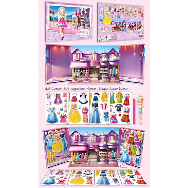 Magneettiset prinsessapukeutumisnuket, magneettinen pukeutumisleikkisetti, leikki- ja matkalelu, tyttöjen asut, kaunis prinsessaleikkisetti Lontoo London