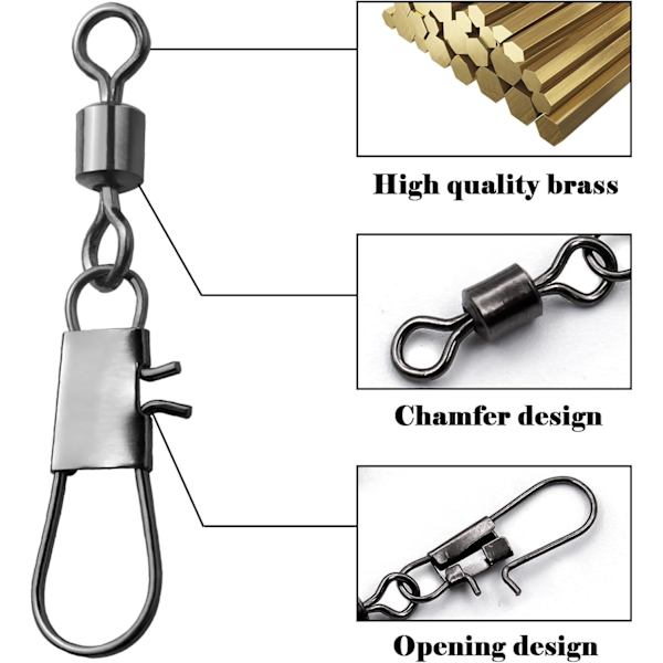 Fiske Swivel Snaps Terminal Tackle 50 st, Högstyrka Roterande Swivels Clips Connector för Saltvatten Sötvatten