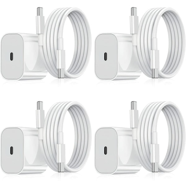 Lader - Hurtiglader 20W USB-C - Adapter + Kabel 2m Hvit 4-pakning