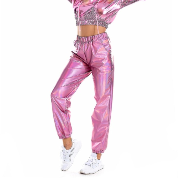 Dammode Holographic Streetwear Club Cool Shiny Causal Pants Sztlv Pink XXL