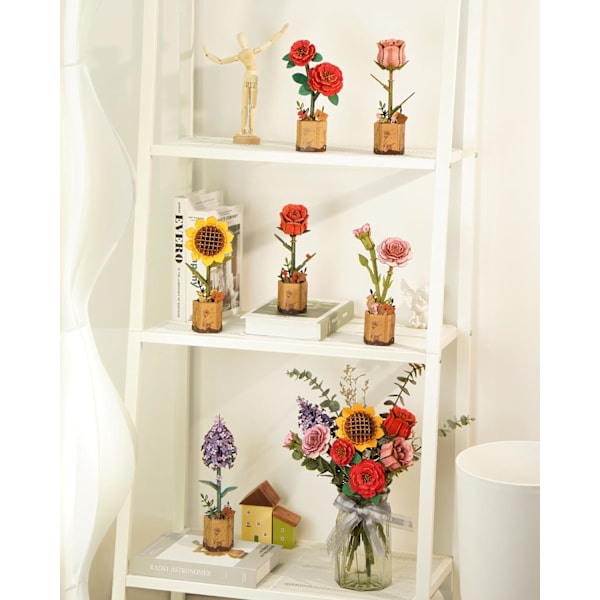 3D-pussel i trä med blombukettmodell för vuxna, eviga blommor, romantisk present till henne, kvinnor, mamma, jul/födelsedag/alla hjärtans dag (lila) Red rose