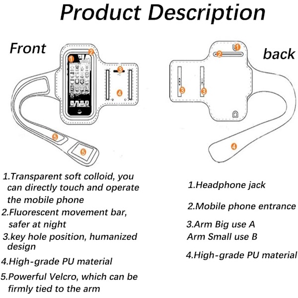 Justerbart sportarmband för mobiltelefon, vattentätt telefonarmband för löpning, fitness, träning, gymnastik och utomhussporter, upp till 6,5\"