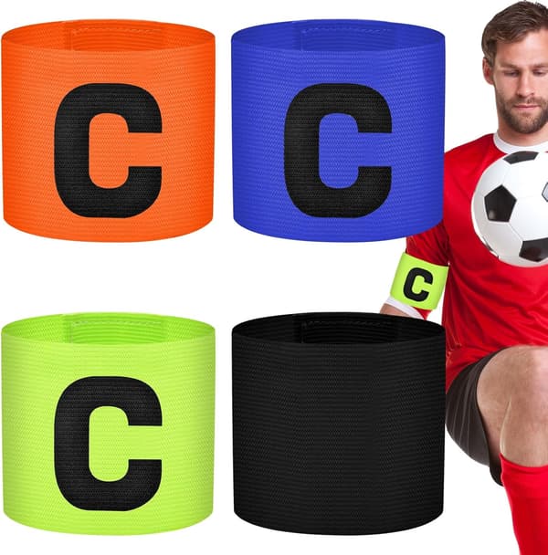 4 STK Fodboldanfører Armbind, Justerbart Fodboldarmbind, C Elastisk Anførerarmbind, Fodboldanførerarmbind til Børn og Voksne