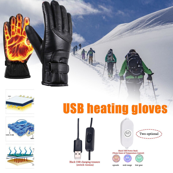 1 par elektriska USB uppladdningsbara batteridrivna vinterhandvarma uppvärmda handskar utomhus stepless thermostat