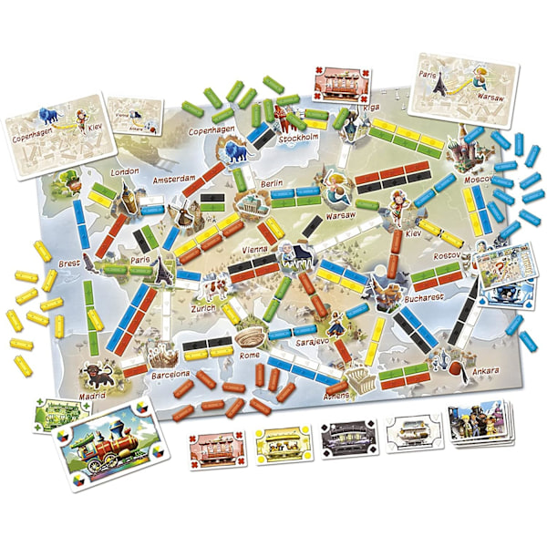 Days of Wonder | Ticket to Ride Første Rejse Europa Brætspil | Alder 6+ | For 2 til 4 spillere | Gennemsnitlig spilletid 15-30 minutter