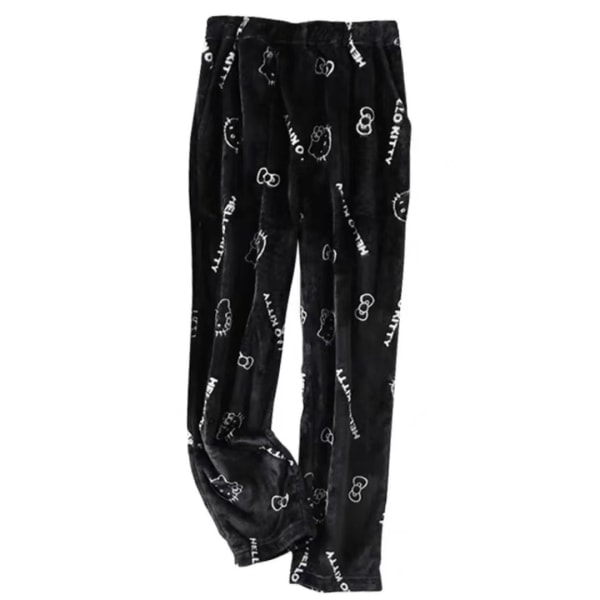 Sarjakuva HelloKitty Flanellipyjama Pehmoinen Paksuuntettu Lämmin Pyjama Naisille Musta Valkoinen Kissa XXL Svart Vit Katt XXL