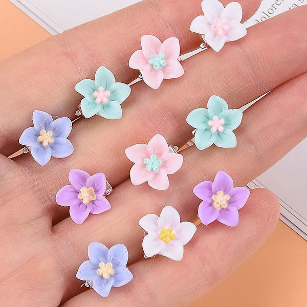 10 st 5 färger blomsterhårnålar - mini blomsterhårnålar, lilje hårnålar, flickor bröllop dekoration strass hårnålar