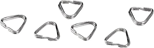 Set med 6 delade ringar/nyckelringar för att fästa kameraremmar, triangulär form, diameter: 12 mm, silver