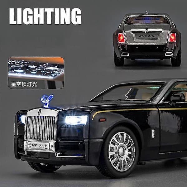 1:24 Rolls Royce Phantom Legeringsbil Støbte & Legetøjskøretøjer Bilmodel Lyd og Lys Træk Tilbage Billegetøj Til Børn Gaver Legetøjsbiler Sort Sølv Black Silver