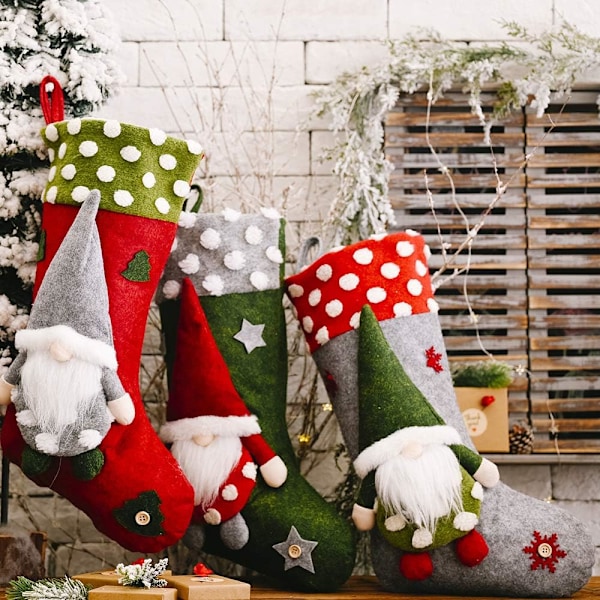 Julstrumpor Stora 3-pack, Klassisk Jultomte-strumpa för Vuxna & Barn, Godispåse Presentpåse för Träddekorationer Julpynt