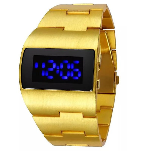 2024 Fashion Led Digitalklocka Herr Nilitary Sportklockor Svart Rostfritt Stål Stor Handled Multifunktion Elektroniska Armbandsur Herr gold red