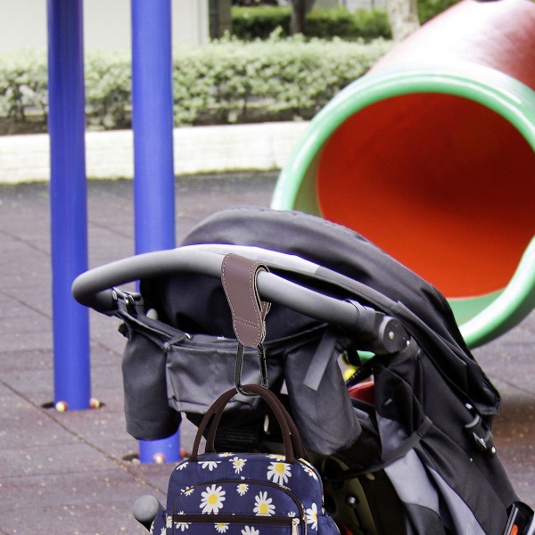 Metallspänne Bilkrok Barnvagn Barn Creative Läder 360 grader Vridbara multifunktionella barnvagnskrokar 2st Coffee