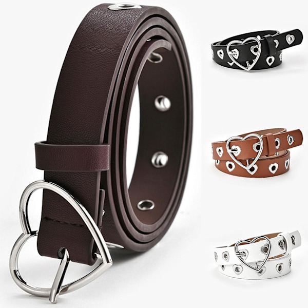 Vintage Punk Midjebälte Läder Spänne Midjeband Ihåligt Hjärta Ci