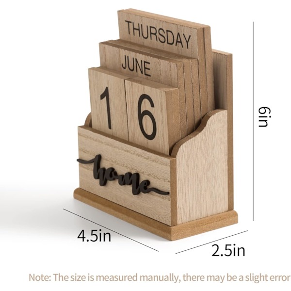 Träskrivbord Perpetual Block Kalender, Söt Månad Vecka Datum Display Dagliga Skrivbord Träblock, Återanvändbar Årlig, Naturlig Träkalender Natural Wood Calendar