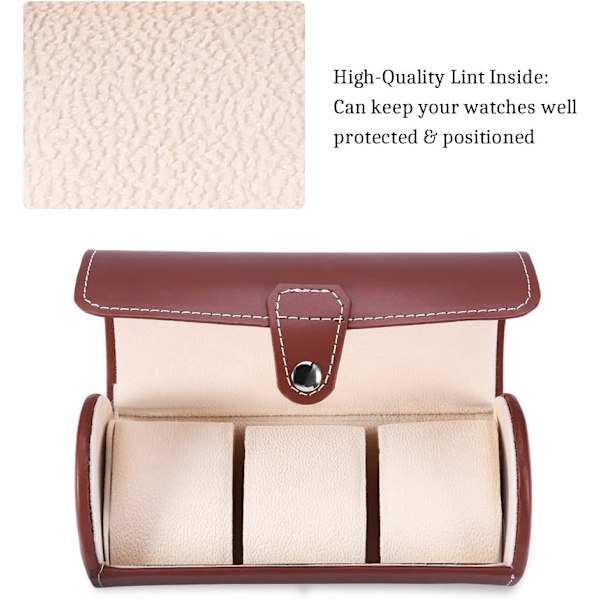 Resväska för klockor, klocklåda för män, 3 fack bärbar resväska för klockor Cylinder Roll Holder Armbandsklocka Smycken Displa(Brun) Brown
