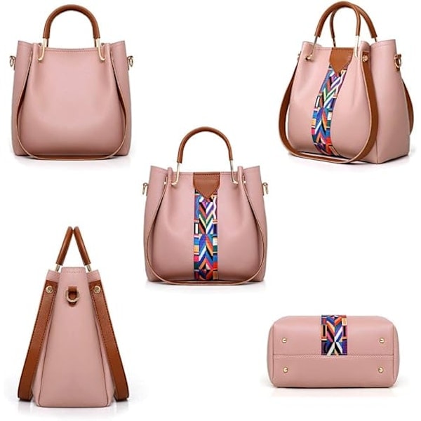Naisten käsilaukku setti 4 in 1 Pehmeä PU-nahkainen yläkahvallinen laukku, olkalaukku, olkalaukku crossbody-laukku lompakkolaukku setti punainen Red