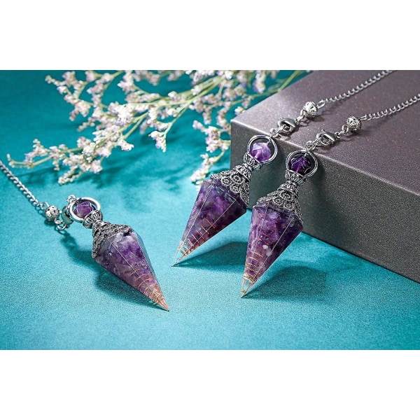 6 facett hexagonal punkt hänge Pendel Dowsing Balanserande Andlig Harts Ädelsten Kristall Ametist Pendlar Halsband Purple