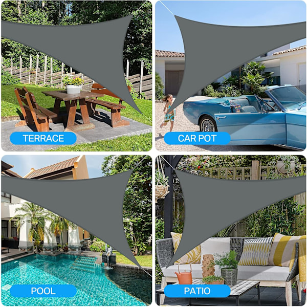 Triangulär solsegel 3 x 3 x 3m vattentät solskydd inklusive fästrep PES polyester med UV-skydd för trädgård terrass camping. blue