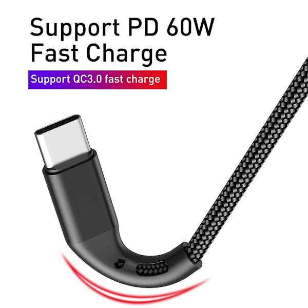 Typ C till Typ C PD 60W Kabel Snabbladdning Qc3.0 Usb C Data Cor