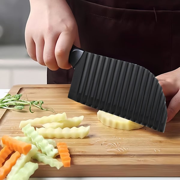 Rustfritt stål crinkle kutter, riflet kniv rustfritt stål pommes frites kutter, bølgete potetkniv, potetskreller kniv, bølgekniv, bølgeskjærer for pommes frites Black