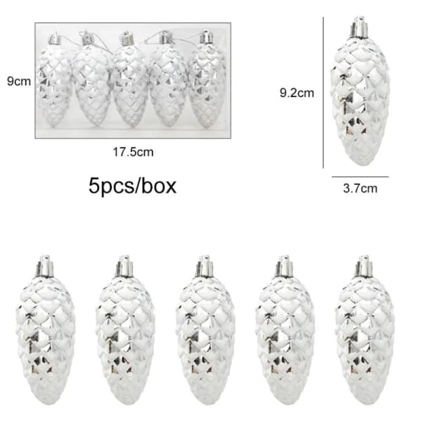 5-pack Julpynt Målade Koniska Tallkottar Hängande Dekoration - Silver Silver