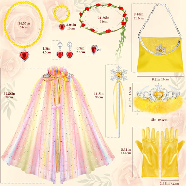Prinsesscape-set, 12 st Prinsessklänningar Utklädningskläder för Liten Flicka, Prinsessklänningar för Flicka 3-8 År Födelsedagspresent