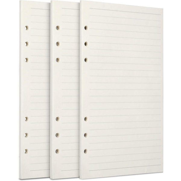 A6-påfyllningspapper, 3 förpackningar 100GSM tjockt påfyllningsbart papper 6 håls fyllmedel Insätt lösa papper 135 ark (270 sidor)