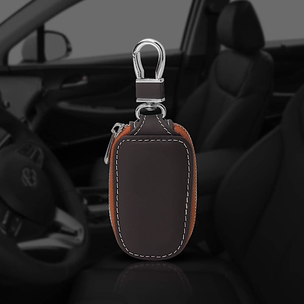 Bilnøgle Etui, Smart Nøgleholder Beskyttelse PU Læder Bilnøgle Kæde taske Bil Smart Nøglering Møntholder Auto Fjernbetjening Nøglering Pung (Brun)