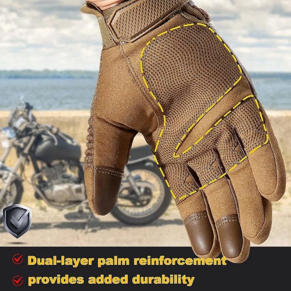 Pekskärm Pu Läder Motorcykel Full Finger Handskar Brown XL