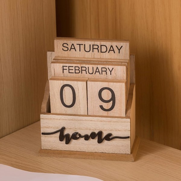 Träskrivbord Perpetual Block Kalender, Söt Månad Vecka Datum Display Dagliga Skrivbord Träblock, Återanvändbar Årlig, Naturlig Träkalender Natural Wood Calendar