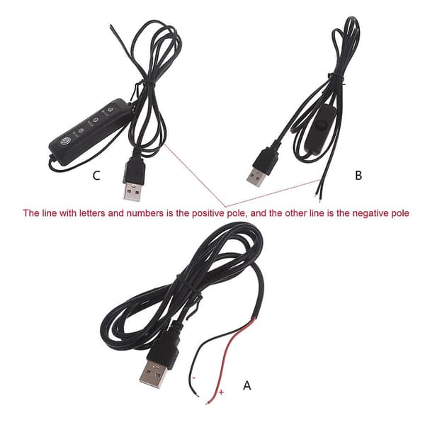 USB DIY Lodde Strømkabel For 5V LED Lys Vifter Kameraer Med