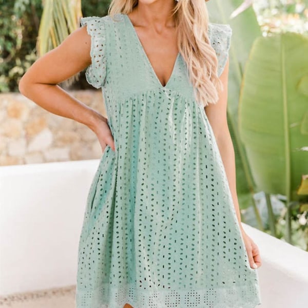 Sommar V-ringad kort kjol Enfärgad klänningsbyxa för 2023 green S