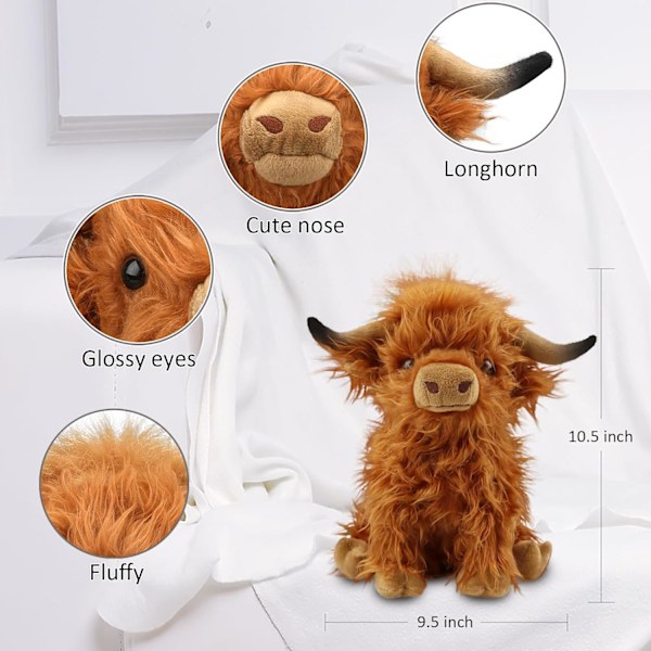 10,5 tum Highland Cows Plyschdjur, Söta Fluffiga Ko Plyschfigurer Leksaker Realistiska Highland Cattle Plysch Dekoration för Barn Flickor Pojkar Blue