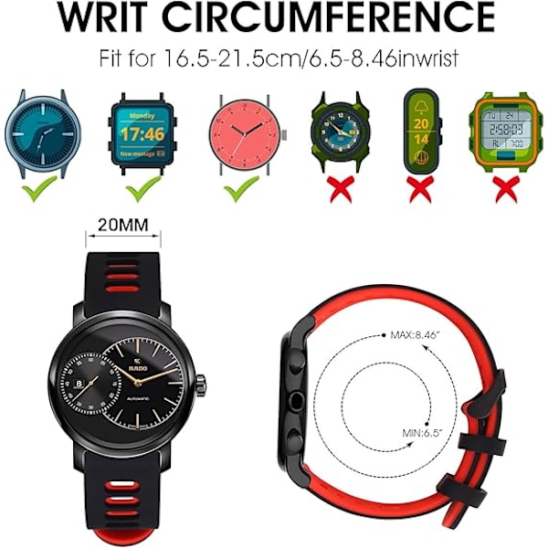 Silikoniset kellon rannekkeet, pikakiinnitys, urheilurannekkeet, universaalit vaihtorannekkeet miehille ja naisille, musta solki Black Red 22mm